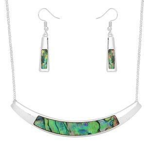 Abalone Shell Necklace Earring Set Bent Bar Silver